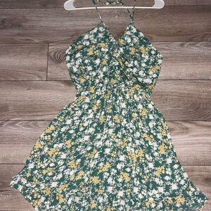 Sienna Sky Green Floral Mini Dress with Yellow & White Flowers
